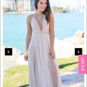 Nude/white tulle cross back maxi dress NWT